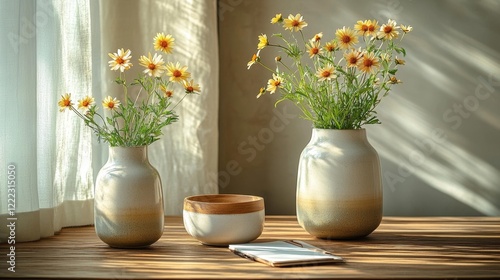 Wallpaper Mural A minimalistic Scandinavian style home decor with ceramic vases and wildflowers. Generative AI Torontodigital.ca