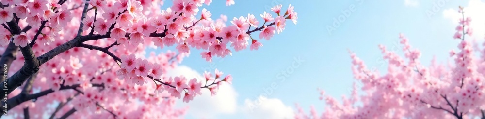 Cherry blossom branches stretch towards the sky, trees, nature, sakura Cherry blossom branches stretch towards the sky, trees, nature, sakura
