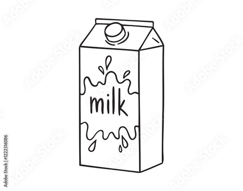 Carton package with milk box doodle hand drawn icon. Outline drawing carton package with milk box line clipart symbol