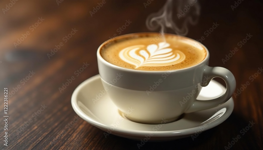 Creamy froth swirls on top of steaming coffee cup, coffee, liquid, froth Creamy froth swirls on top of steaming coffee cup, coffee, liquid, froth