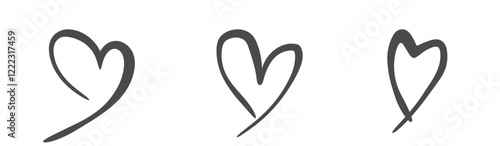 Hand drawn heart shapes. Love, romantic and valentines design elements. Doodle isolated vector images