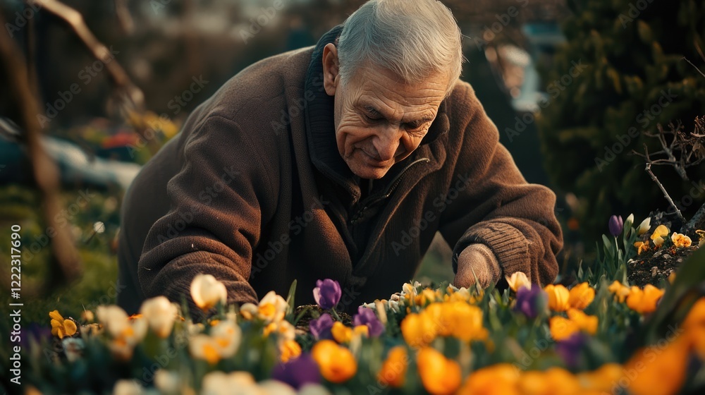 Cheerful elderly man take care of flowers in lush garden. Connection to nature and gardening. Beauty of floral arrangements. Old gardener with plants. Cute grandpa. Retired leisure. Cheerful elderly man take care of flowers in lush garden. Connection to nature and gardening. Beauty of floral arrangements. Old gardener with plants. Cute grandpa. Retired leisure.