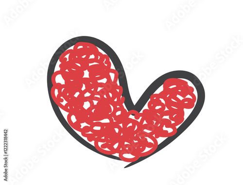 Hand drawn heart in red black tone. Love symbol. Isolated vector element for valentines day design
