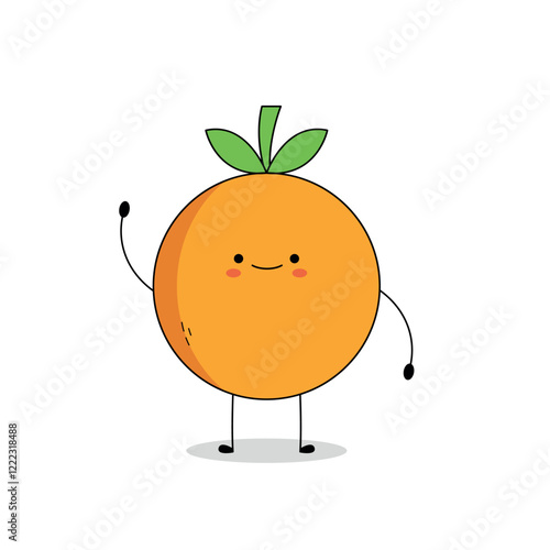 Cute orange fruit cartoon character waving hand doodle