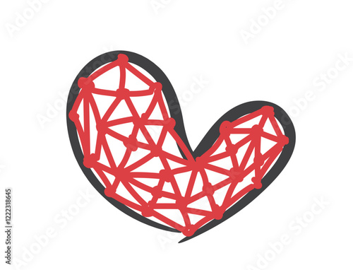 Sketchy hand drawn heart in red black tone. Love symbol. Isolated vector element for valentines day design