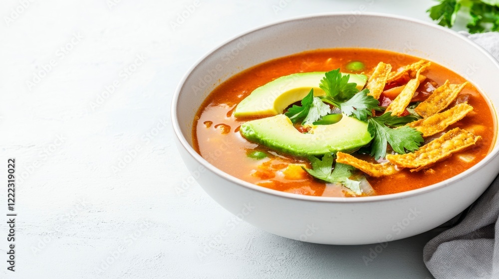 Delicious Bowl of Hearty Soup with Avocado and Fresh Herbs Delicious Bowl of Hearty Soup with Avocado and Fresh Herbs
