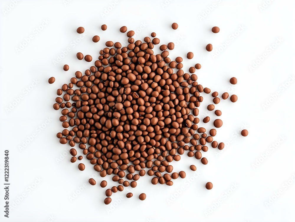 pile of brown grains, high-angle view, clean white background pile of brown grains, high-angle view, clean white background
