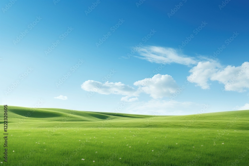 Fototapeta premium Scenery simplified empty grassland landscape outdoors horizon.