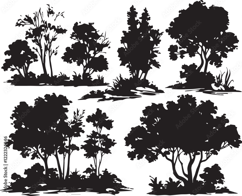 Fototapeta premium Set Trees. Hand drawn vector illustration