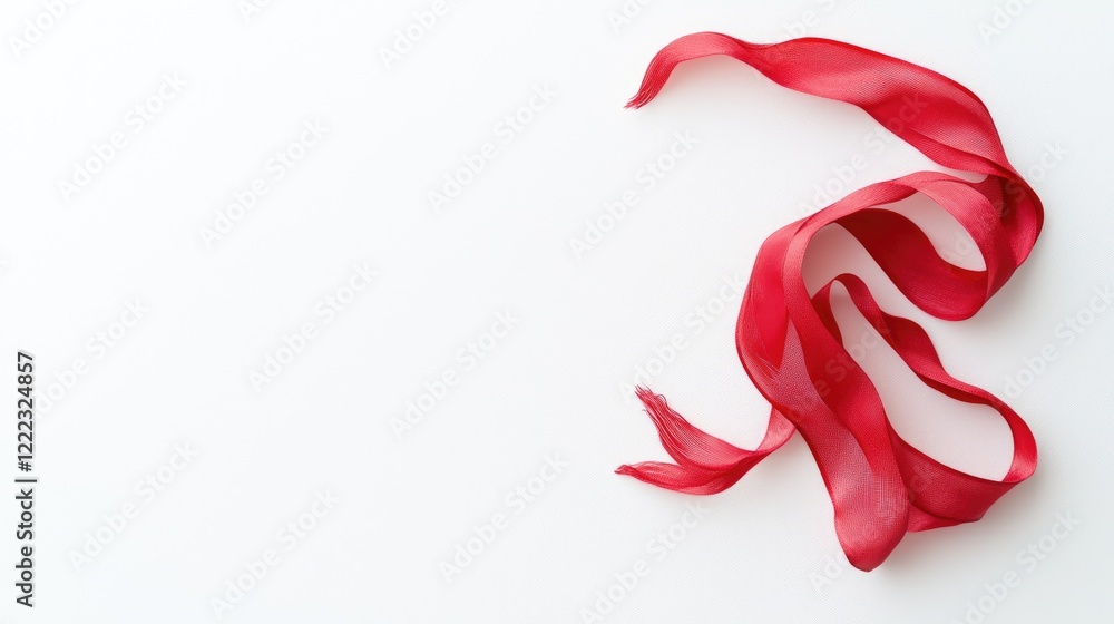 Obraz premium Red ribbon swirls on white background; craft design