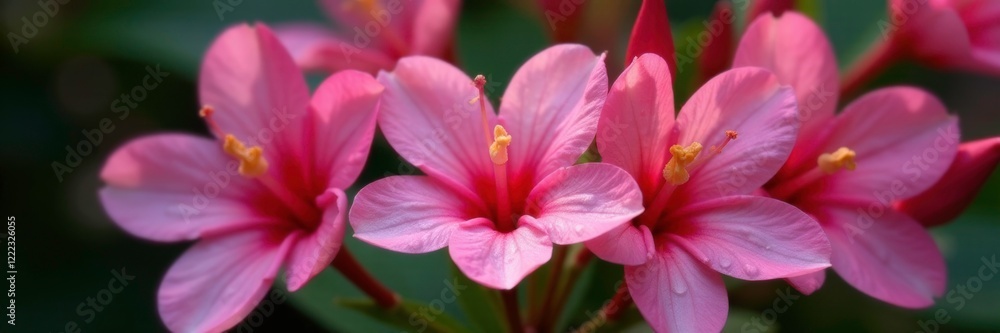 Pink oleander flowers with dew drops on the petals, pink oleander, botanical, detail Pink oleander flowers with dew drops on the petals, pink oleander, botanical, detail