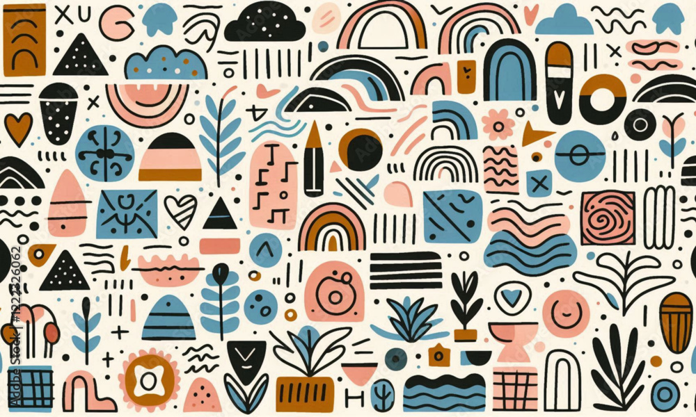 Seamless pattern. trendy doodle in organic freehand Various Shapes and objects. Contemporary modern icons templates for posters, Social media. Vector ilustrations Seamless pattern. trendy doodle in organic freehand Various Shapes and objects. Contemporary modern icons templates for posters, Social media. Vector ilustrations
