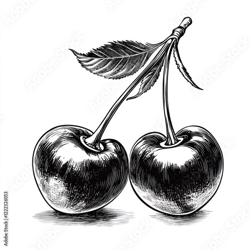 Wallpaper Mural A Detailed Ink Drawing Of Two Cherries With A Leaf Torontodigital.ca