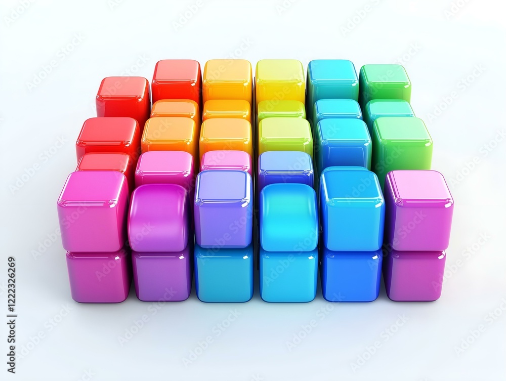 Fototapeta premium colorful blocks arranged in a cube shape, vibrant colors, 3d rendering, clean white background