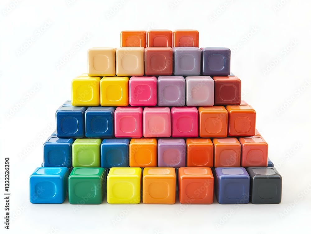 colorful blocks arranged in a pyramid shape, vibrant colors, 3d rendering, white background colorful blocks arranged in a pyramid shape, vibrant colors, 3d rendering, white background