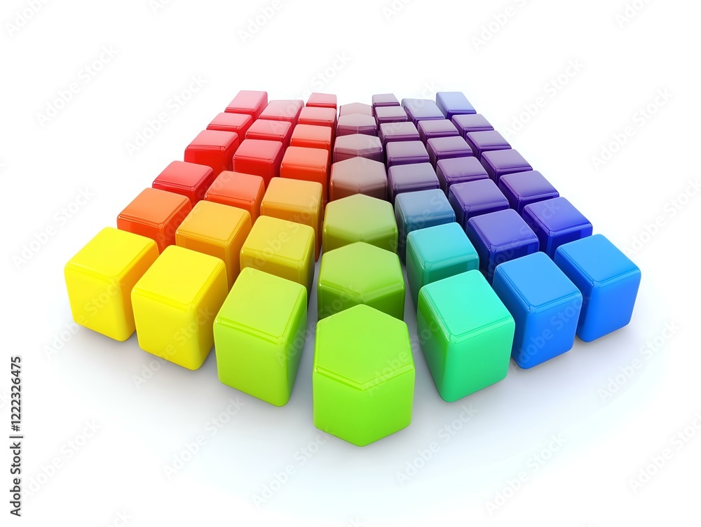 colorful blocks arranged in a pyramid shape, gradient colors, 3d rendering, white background colorful blocks arranged in a pyramid shape, gradient colors, 3d rendering, white background