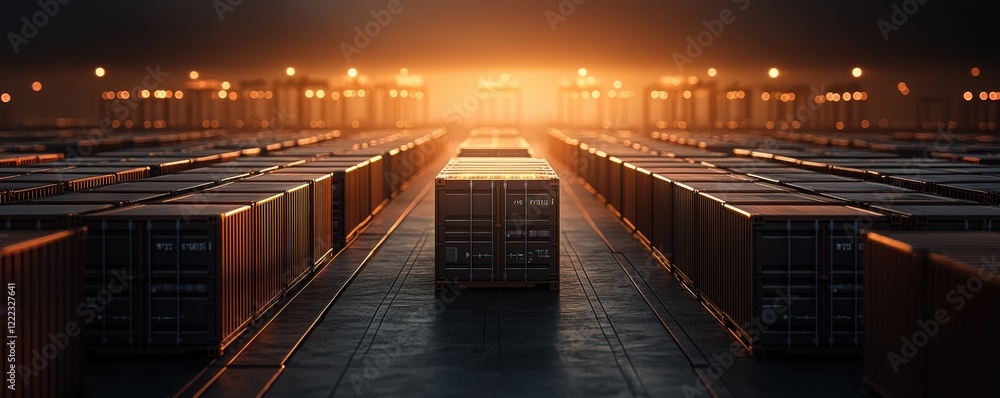 Fototapeta premium Logistics disruption in urban container yards nighttime supply issues