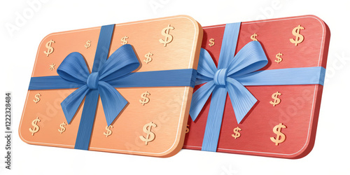 Gift boxes with dollar signs and ribbons symbolize financial rewards and celebrations Finance and Investment Icon Set, Blue and Red Theme