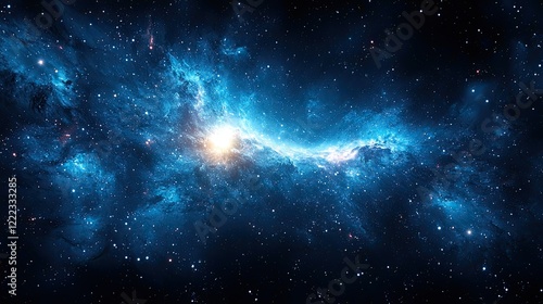 Vibrant cosmic landscape showcasing swirling blue nebula and bright star formation in the depths of space