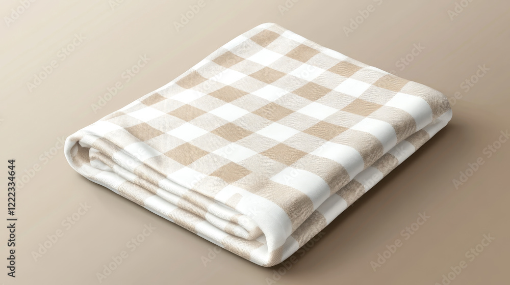 Kitchen towel or tablecloth top view. Folded textile with chequered and lined print. Picnic napkin, gingham cotton linen or plaid design isolated on white background, Realistic 3d vector illustration Kitchen towel or tablecloth top view. Folded textile with chequered and lined print. Picnic napkin, gingham cotton linen or plaid design isolated on white background, Realistic 3d vector illustration