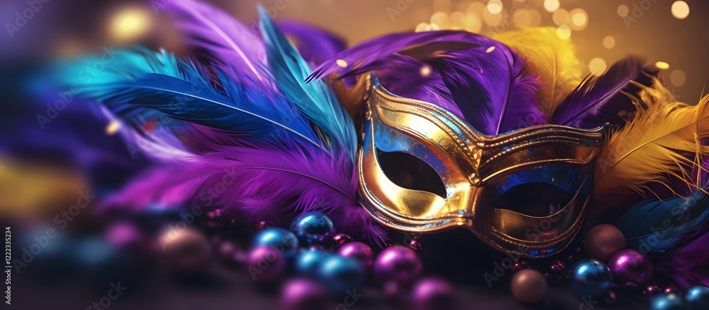 Fototapeta premium mardi gras concept with mask feathers and beads