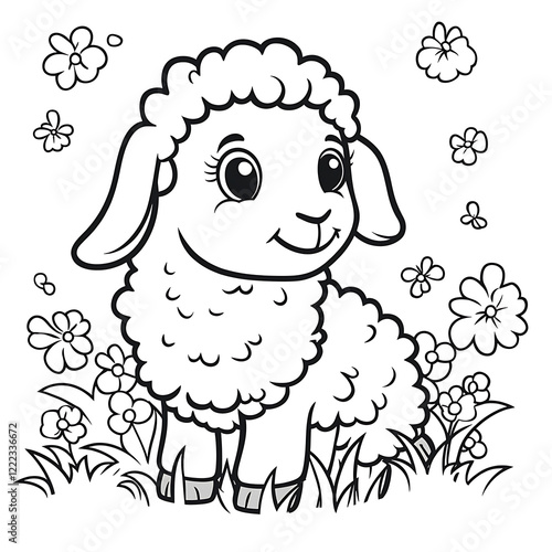 Easy Coloring Page of a Cute Smiling Lamb