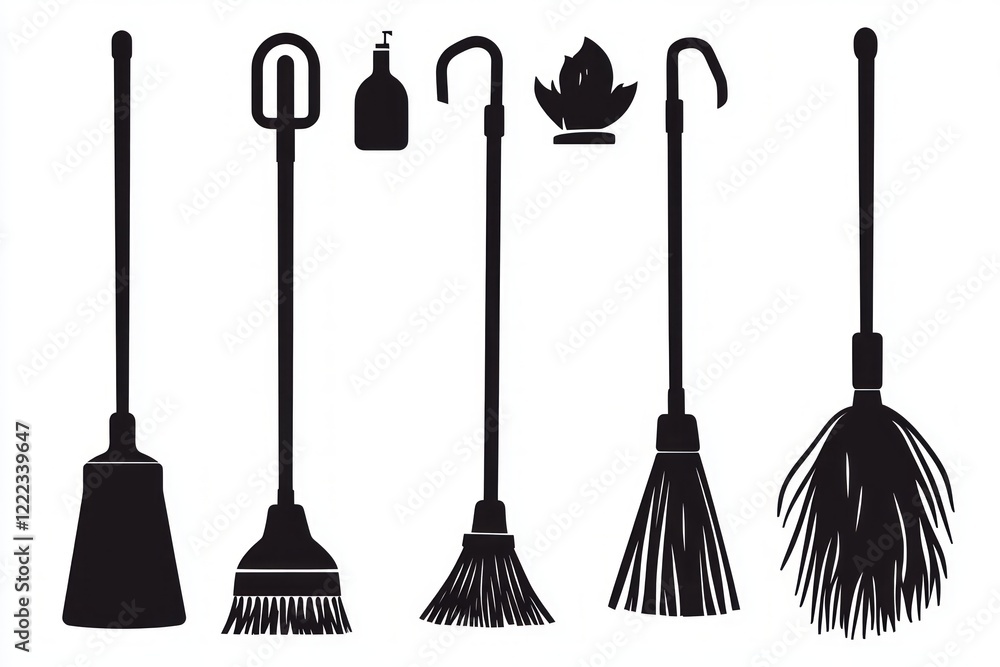 Naklejka premium 84. Black mop Icon Set Vector Silhouette Design Isolated on White Background --ar 3:2 --v 6.1 Job ID: 75a10d52-f9b1-4023-aa61-f0e02772335f