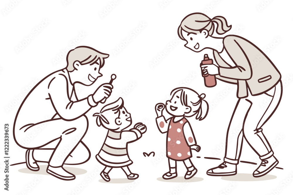 Kid drawing stick people figure happy family together cartoon Illustration in line doodle style Kid drawing stick people figure happy family together cartoon Illustration in line doodle style