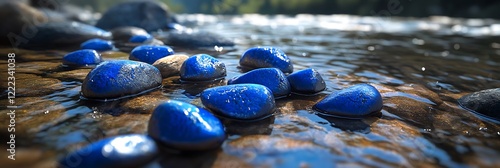 Wallpaper Mural Glossy cobalt blue stones glistening on a wet rocky riverbank Torontodigital.ca