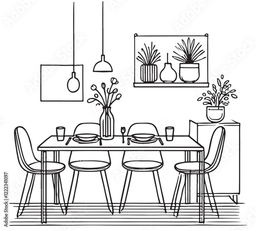 Hand drawn dinner table vector illustration. Sketch