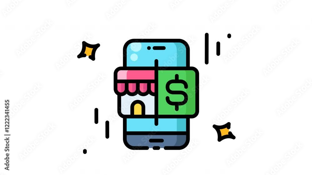 Smartphone screen icon with storefront and dollar sign, symbolizing online business transactions. Suitable for ecommerce and digital financial concepts. Smartphone screen icon with storefront and dollar sign, symbolizing online business transactions. Suitable for ecommerce and digital financial concepts.