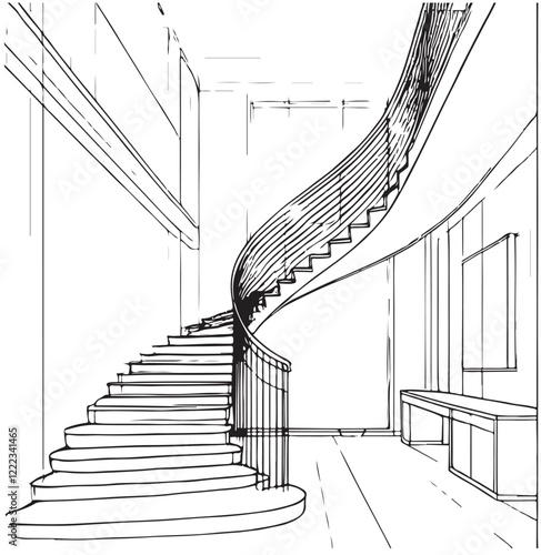 Hand drawn staircases, interior design element. Sketch