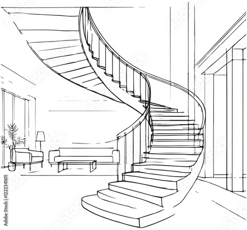 Hand drawn staircases, interior design element. Sketch