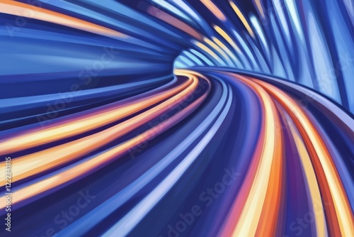 Dynamic Motion Abstract Light Trails in Vibrant Blue Tunnel