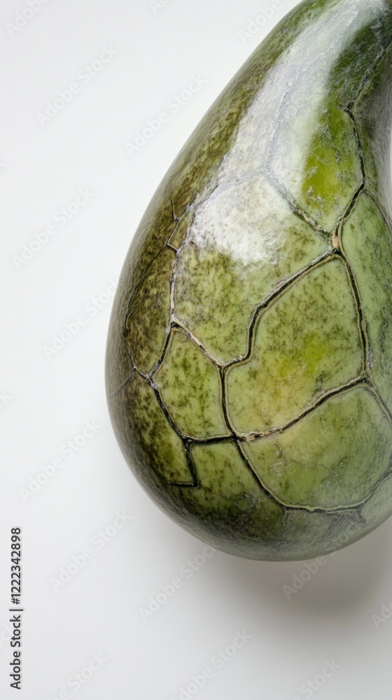 Naklejka premium Intricate Green Ceramic Sculpture - An Exquisite Oval Vessel with a Distinctive Pattern