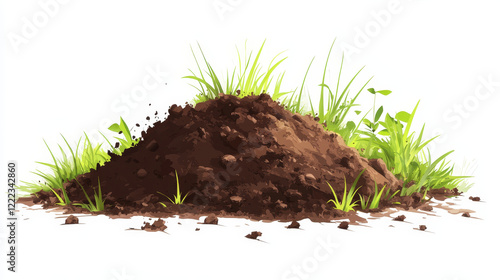 Pile of soil, dirt heap graphic element for agriculture, gardening, farm, nature environment design isolated on white background. Compost or fertilizer Realistic 3d vector illustration, clip art photo