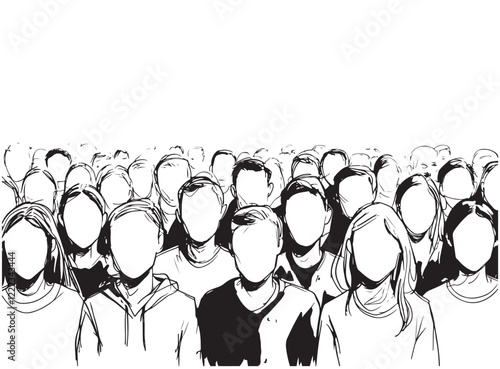 Adobe IllustrAbstract crowd consisting of human silhouettes made in a primitive style. Vector illustrationator Artwork