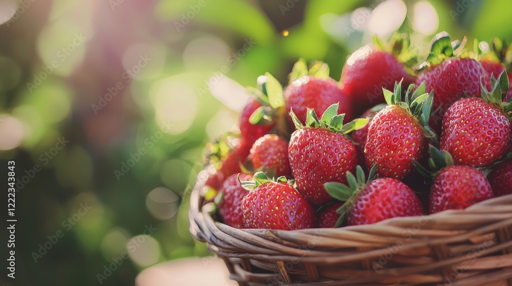 Fresh strawberries in a rustic wicker basket Fresh strawberries in a rustic wicker basket