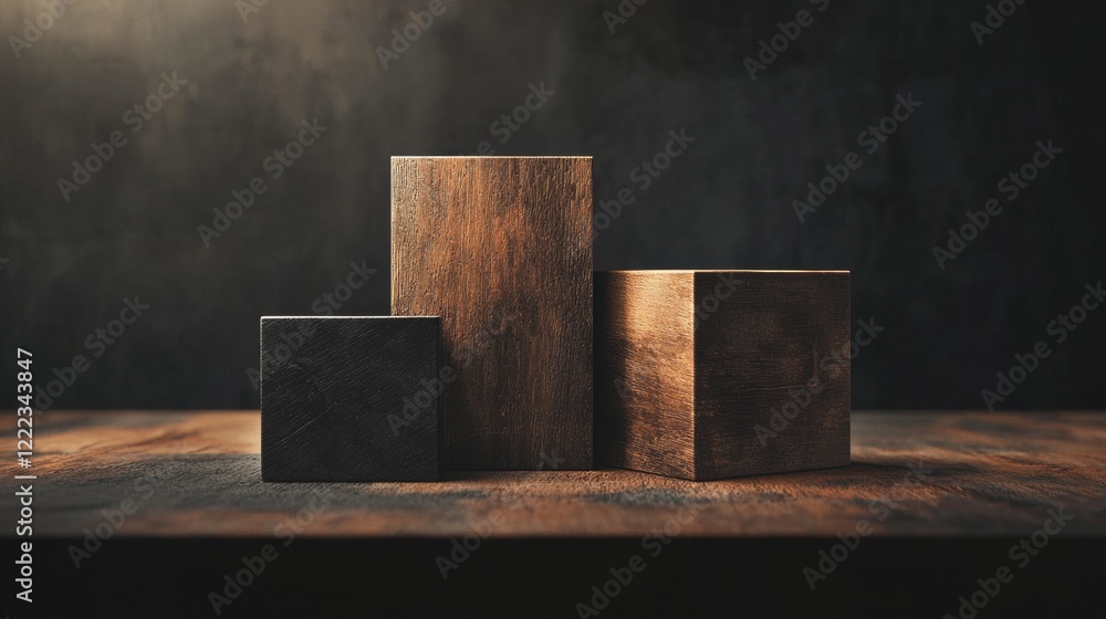 Minimalist wooden blocks on a dark textured surface Minimalist wooden blocks on a dark textured surface