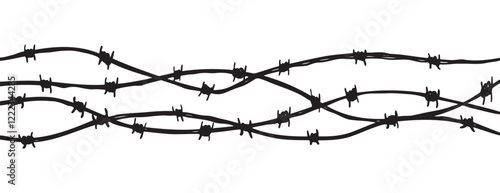 Barbwire fence background. Black sketch vector illustration. Design element for military, security, prison, slavery concept