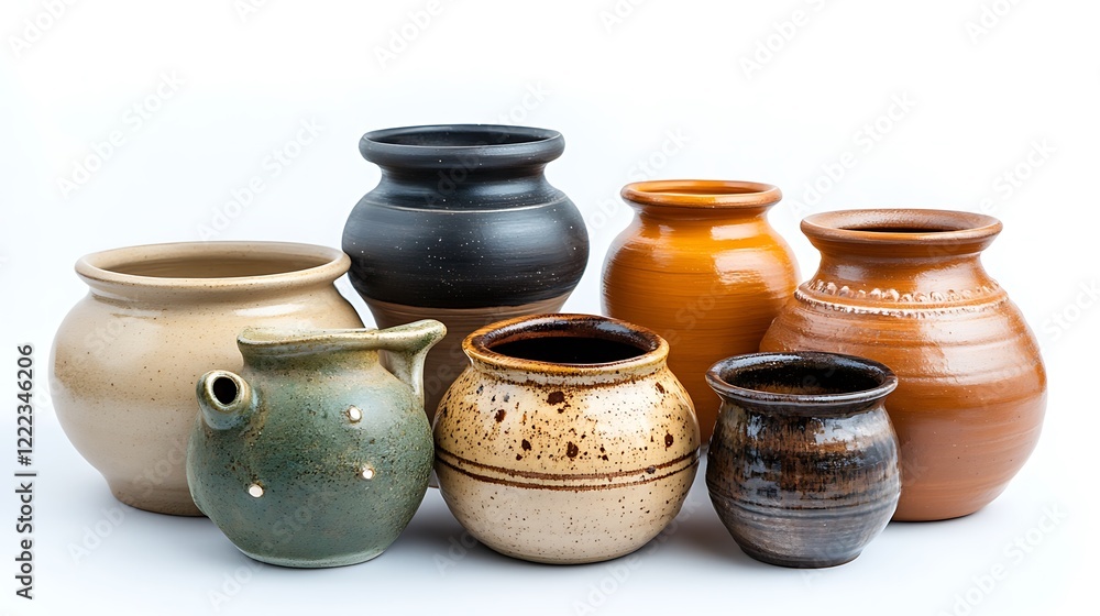 ceramic pots with lids stand on a white surface ceramic pots with lids stand on a white surface