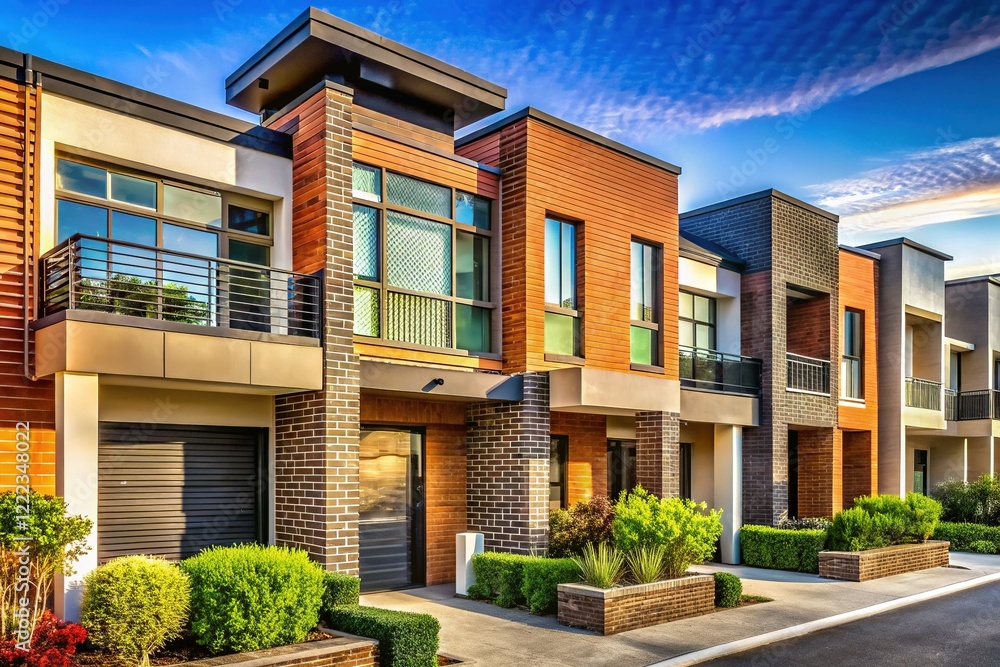 Fototapeta premium Modern Melbourne Townhouses: Australian Suburban Architecture Macro Photography