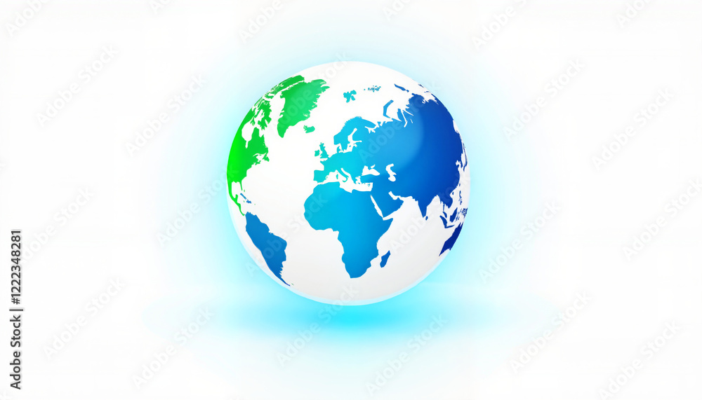 Smooth globe with continents outlined in blue and green gradients on white background Smooth globe with continents outlined in blue and green gradients on white background