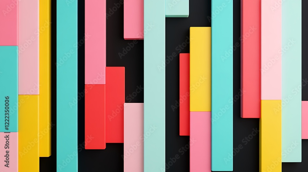 Colorful Geometric Arrangement of Blocks in Vibrant Tones Against a Dark Background for Abstract Design Colorful Geometric Arrangement of Blocks in Vibrant Tones Against a Dark Background for Abstract Design