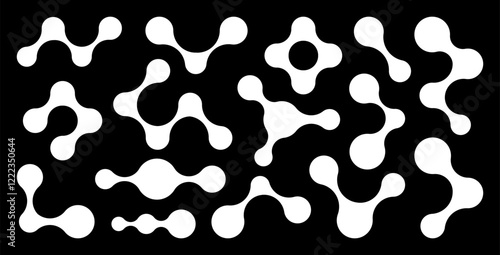 Set of different shapes of bold circles connected to each other. Abstract composition of liquid shapes. Design for backgrounds, packaging, logo or graphic design projects. Vector illustration 