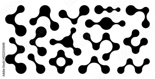 Set of different shapes of bold circles connected to each other. Abstract composition of liquid shapes. Design for backgrounds, packaging, logo or graphic design projects. Vector illustration 