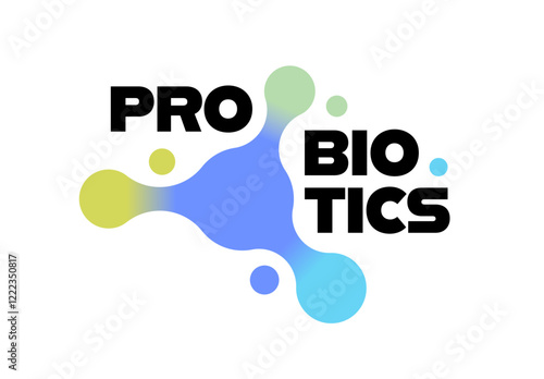 Probiotics bacteria logo with circles connected to each other. Abstract liquid shapes with gradient. Healthy nutrition ingredient for therapeutic purposes. Vector illustration