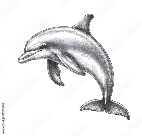 Dolphin, hand-drawn illustration, vector graphics, white background photo