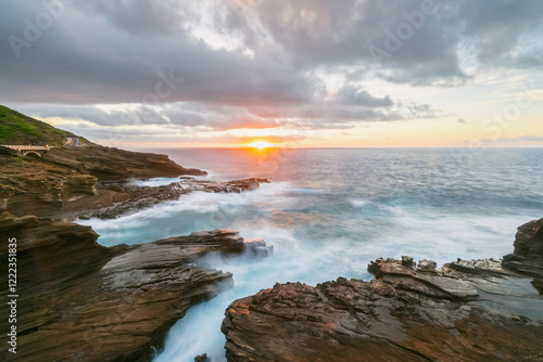 USA, Hawaii, Oahu, Lanai, Pacific Ocean at sunrise photo