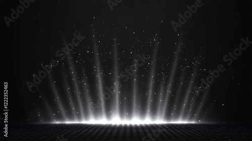 White spotlight beam with overlay effect to illuminate stage or product podium. Realistic 3d vector set of scene projector light ray on transparent background for winner award and presentation.
